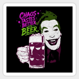 Cesar's Joker 1960's Super Villain Chaos Tastes Better with Beer Distressed Vintage Magnet